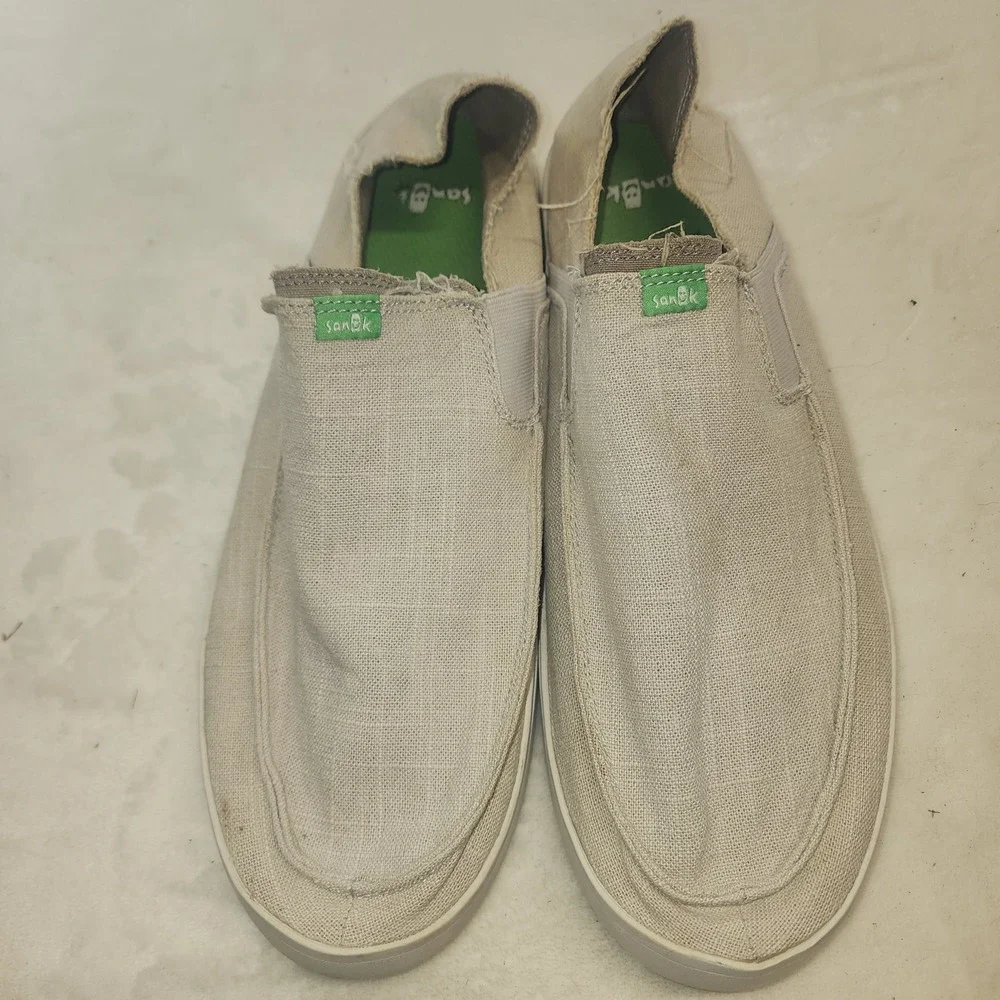 Sanuk Mens Vagabond Tan Canvas Slip On Sneakers 1102478 Size 13 Loafers